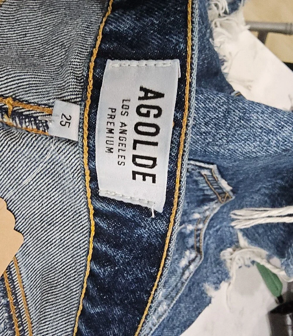 Agolde Dark Blue Distressed Button-Fly Denim Shorts